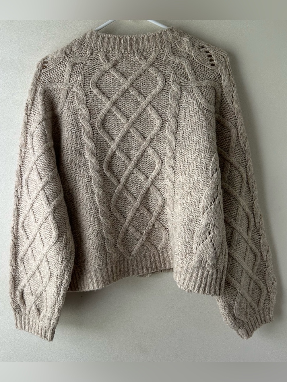 Lucky Brand Cableknit Chunky Cardigan Sweater Heathered Oatmeal Cream M - Picture 7 of 10